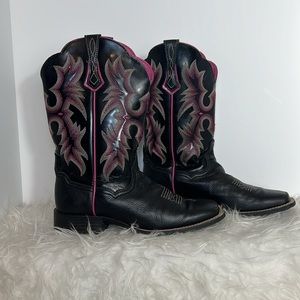 Ariat Black & Pink Western Leather Women’s Cowgirl Boots 9 B
